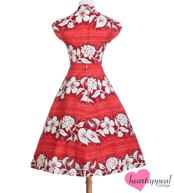 Vintage 1950s Watumull's Set // Red White Floral … - image 7