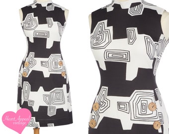 Vintage 1960s Dress // Black White Graphic Pocket Mod Go Go Dress M L
