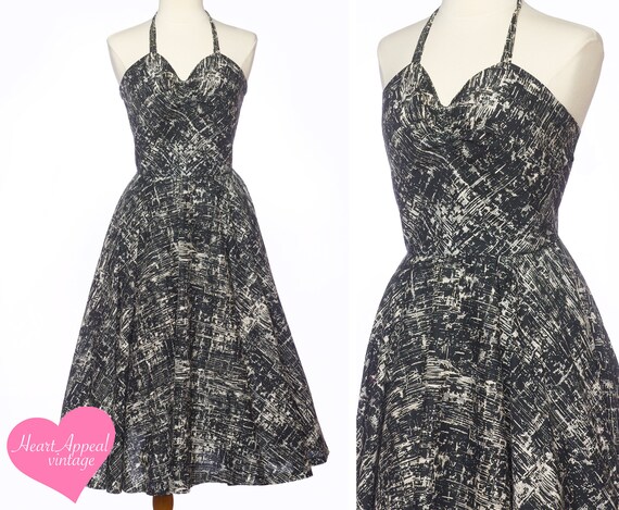 Vintage 1950s Dress // Unique Black White Abstrac… - image 1