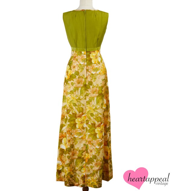 Vintage 1970s 60s Dress // Green Yellow Velvet Fl… - image 6