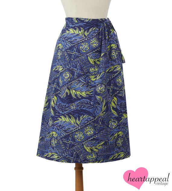 Vintage 1950s Skirt // Blue Green Leaf Hawaiian N… - image 4