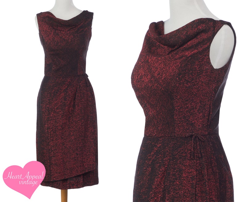 Vintage 1950s Joan Barrie NY Dress // Glittering Red Black Lurex Metallic shops Cocktail Dress S