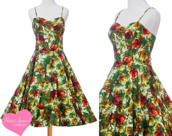 Vintage 1950s Paradise Hawaii Dress // Multi Color Floral Hawaiian Lace Up Tiki Day Dress Small Medium