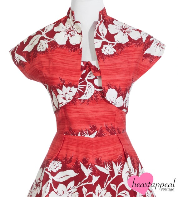 Vintage 1950s Watumull's Set // Red White Floral … - image 4