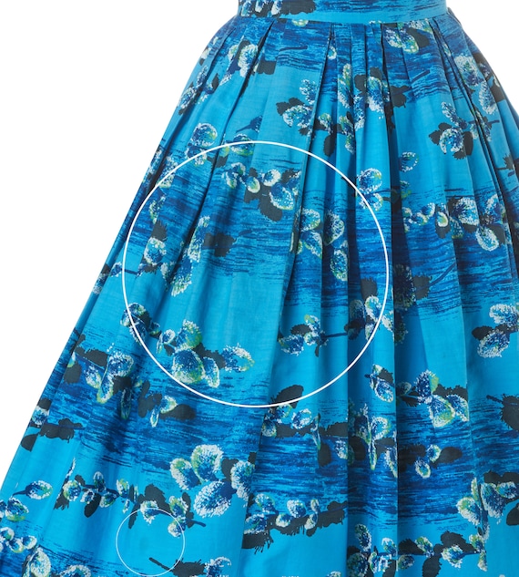 Vintage 1950s Skirt | Blue White Floral Hawaiian … - image 5