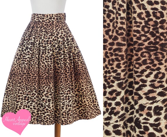 Vintage 1950s Skirt // Brown Black Leopard Print C