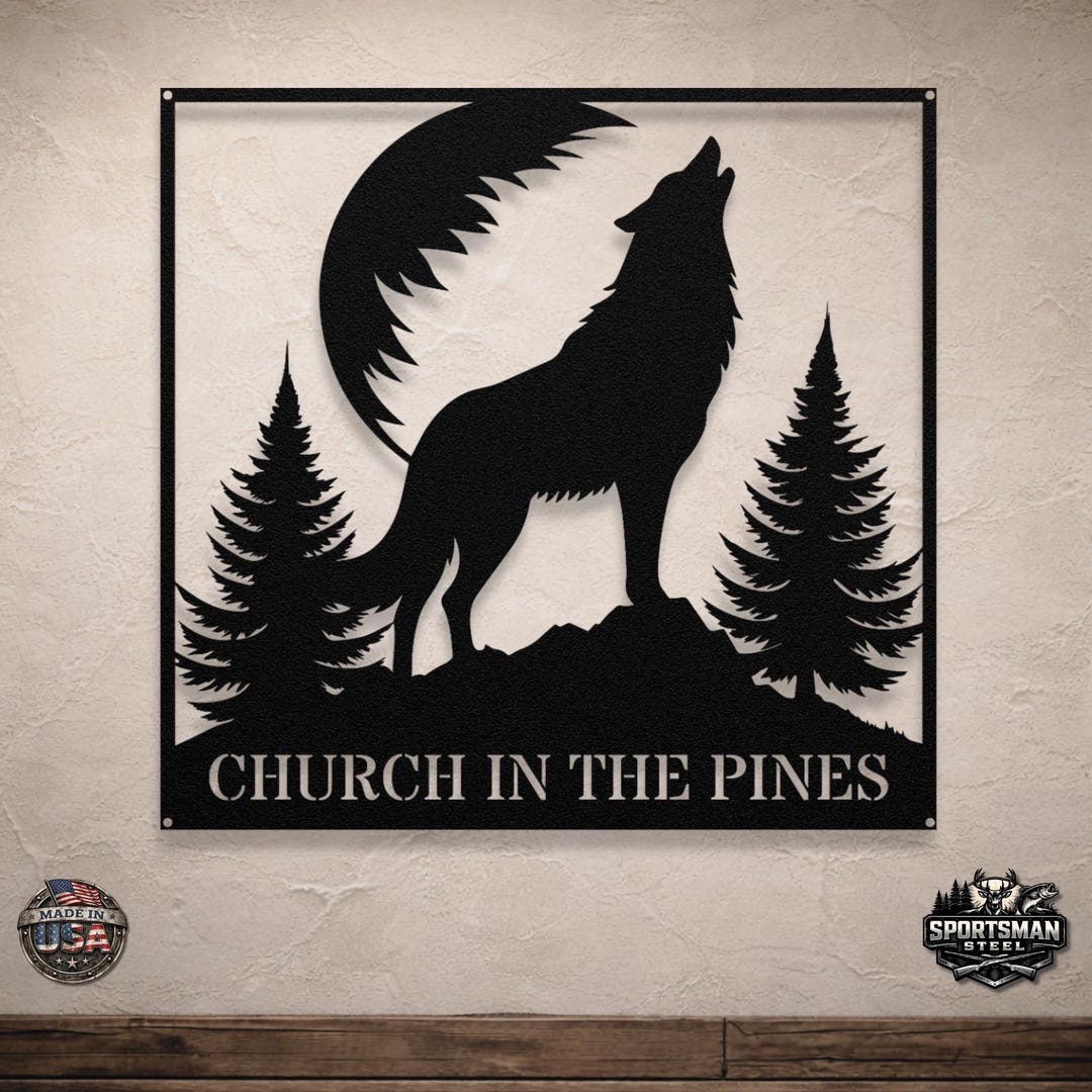 Custom Metal Lodge Sign – Personalized Wolf & Wilderness Steel Sign ...