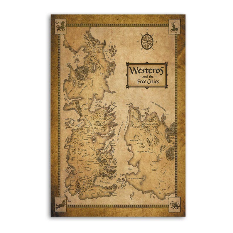 Westeros Map Label Less Westeros Map Poster: Fantasy World, City Map Wall Art - Etsy