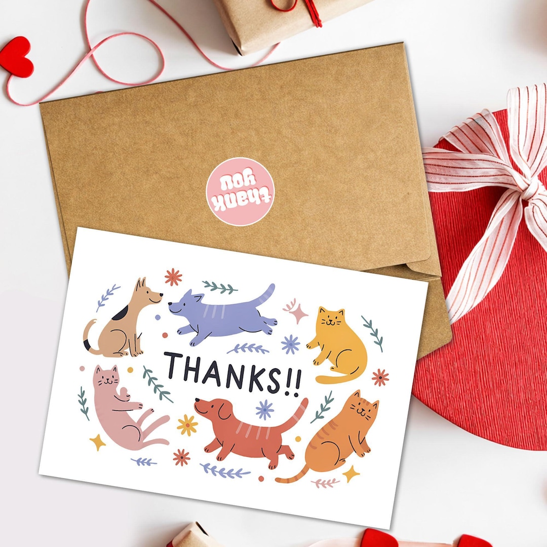 Thank You Pet Lover Card, Cute Dogs and Cats Thank You Card for Pet ...