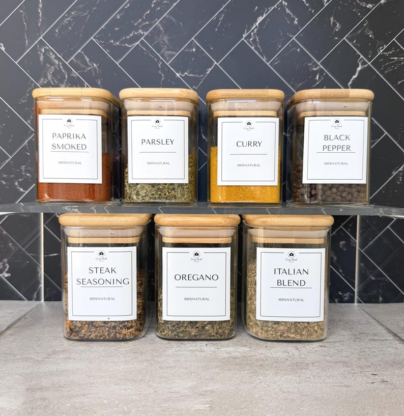 Glass Spice Jars With Airtight Bamboo Lid, Custom Labels Included ...