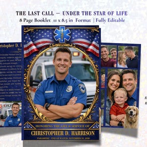 Funeral Program EMS Paramedic - 8 Page Obituary Booklet Star of Life Memorial (Canva)