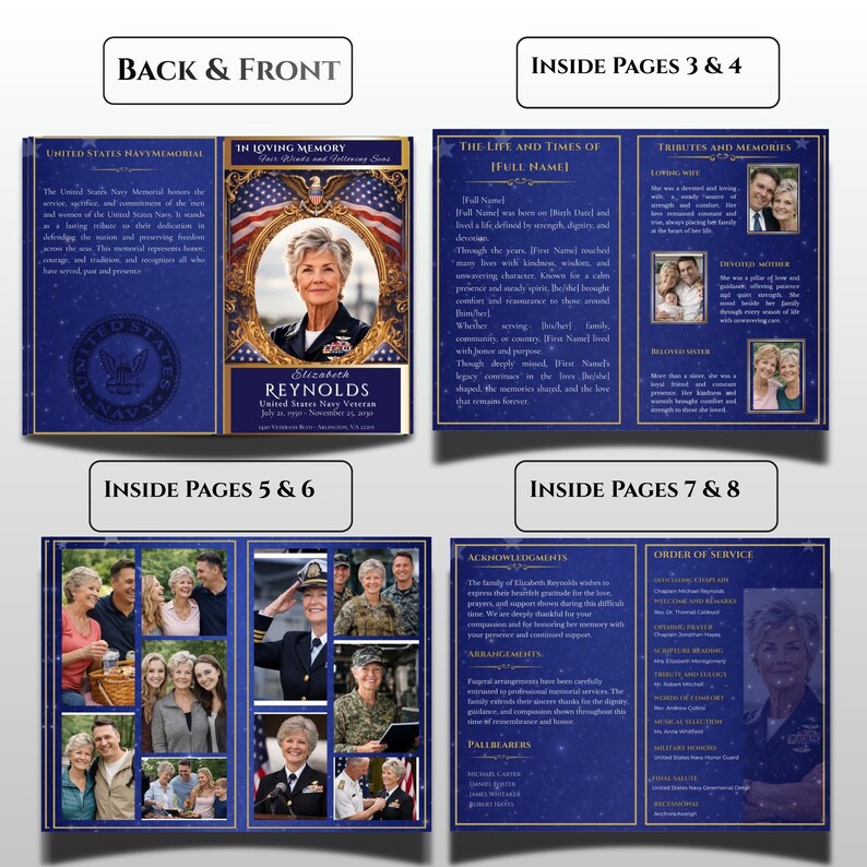 8-pages Patriotic Military Funeral Program Template, US Navy Memorial ...