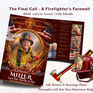Order of Service Firefighter - 8 Page Thin Red Line Funeral Program Memorial (Canva)
