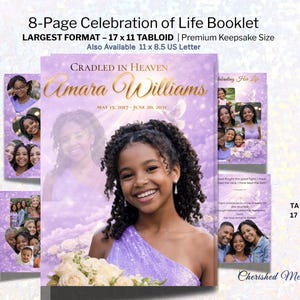 8 Page Girl Obituary Celebration of Life - Large 17x11 Tabloid Canva Memorial Funeral Program