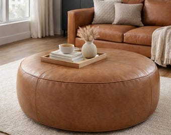 ハンドメイドレザーフットスツール タフテッドラウンドモロッコレザーフットレストオットマン