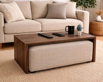 Moroccan Wooden Ottoman Coffee Table Tray with Handles | Farmhouse Living Room Decor