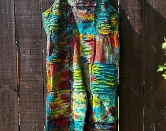 Handgemaakte patchwork-overall Levendig boho-statementstuk
