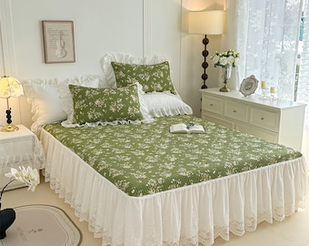 Pure Cotton Lace Floral Blossom Bedding Set - Deluxe Bed Sheets & Pillowcases for Elegant Bedrooms