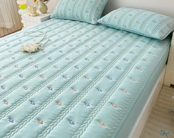 Juego de sábanas ajustables de algodón verde menta