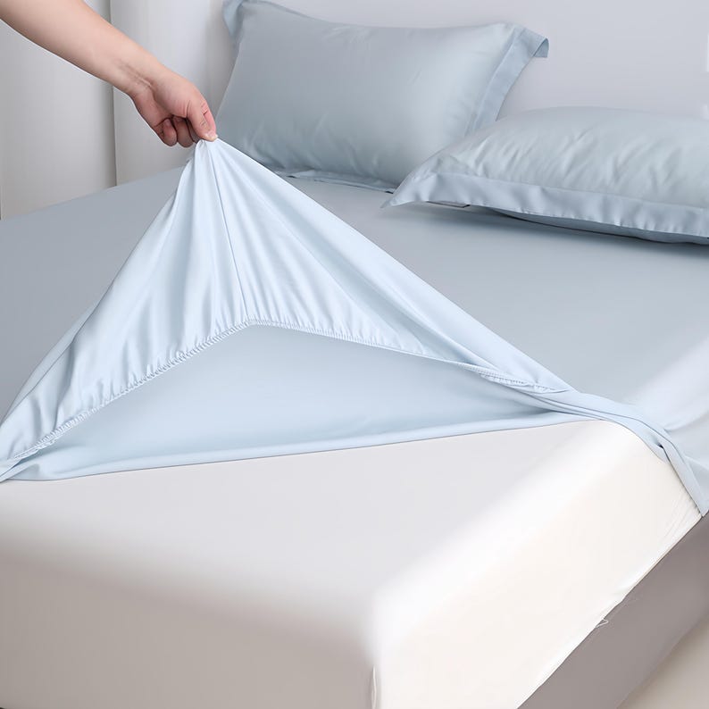Sábana bajera ajustable de Tencel, ropa de cama de color liso imagen 15