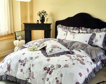 Franse, landelijke katoenen beddengoedset – volledige queensize kingsize bedden