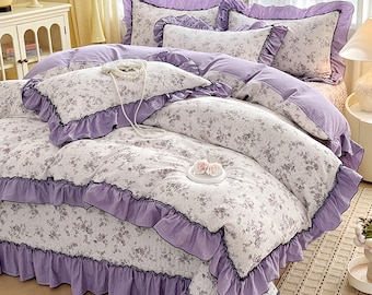 French Puff Cotton Bedding Set – 4 Piece Soft Luxury Set,Farmhouse Bedding,Mothers Day Gift,Various Colors & King, Double, Twin Sizes
