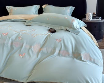 Long-Staple Cotton Butterfly Embroidered Duvet Cover Set - Elegant Bedding for Your Bedroom