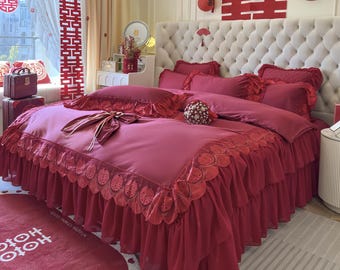 Biancheria da letto in cotone per matrimonio cinese, decorazioni tradizionali per la camera da letto nuziale, matrimoniale, king size