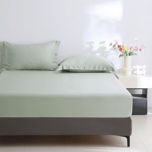 Sábana bajera ajustable de Tencel, ropa de cama de color liso imagen 12