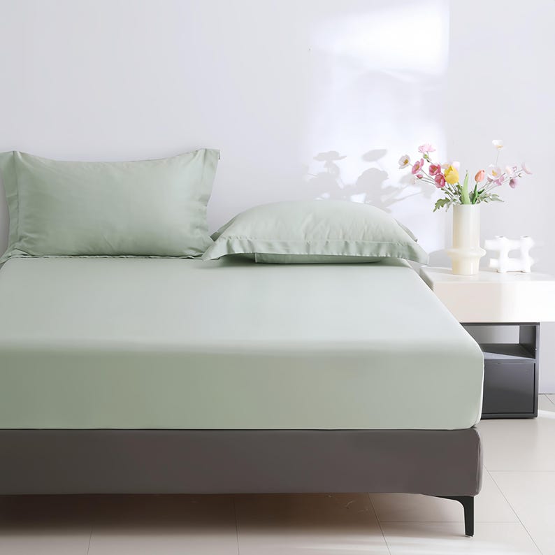 Sábana bajera ajustable de Tencel, ropa de cama de color liso imagen 12