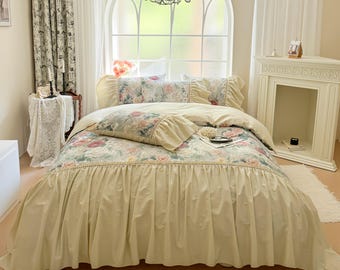 French Country Cotton Floral Ruffle Bed Skirt Set