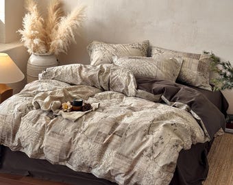 Bamboo Cotton Linen Bedding - Printed Button Bed Sheet & Deluxe Comfort Set