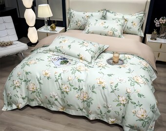 Luxus-Queen-Bettlaken / Spannbettlaken-Set mit Eis-Seide bedruckt - Landhausstil, Muttertagsgeschenk, Geschenk für ein neues Zuhause