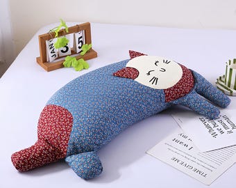 kitten Shaped Buckwheat Pillow, Cotton Fabric, Natural Hulls, Kids Comfort