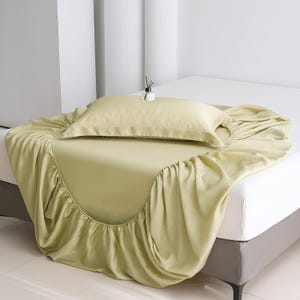 Sábana bajera ajustable de Tencel, ropa de cama de color liso imagen 1