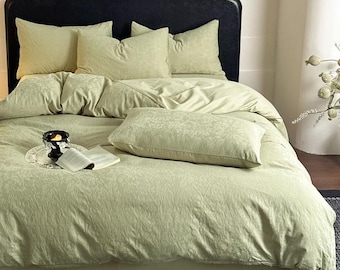 Green Long-Staple Cotton Washed Jacquard 4-Piece Bedroom Set