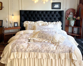 French-Style Cotton Ruffles Luxury Bedding & Bed Skirt Set – Elegant Bedroom Ensemble