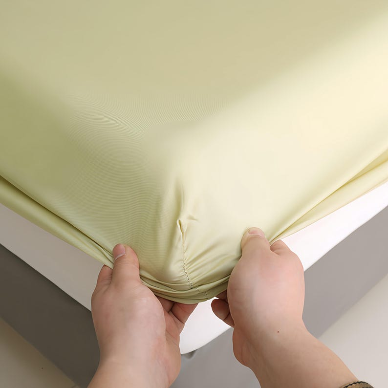 Sábana bajera ajustable de Tencel, ropa de cama de color liso imagen 9