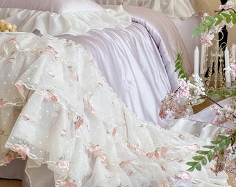 Pink French Lace Tencel Summer Quilt Set – 4 Piece