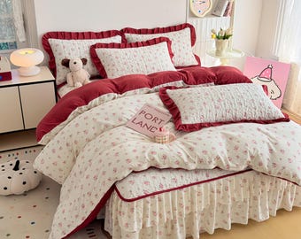 French Ruffle Cotton Bedding Bed Skirt Set, Romantic Princess