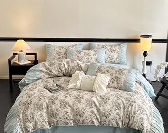 White Floral Cotton French Luxury Bedding Set – 4 Pieces