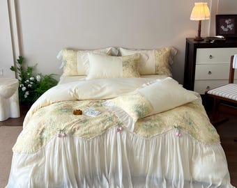 Tulip Princess Cotton Bedding Set - Romantic 4 Piece Floral Luxury Bedding