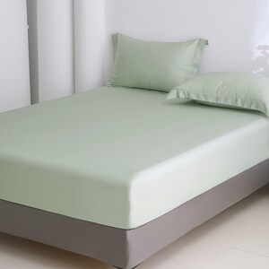 Sábana bajera ajustable de Tencel, ropa de cama de color liso imagen 3