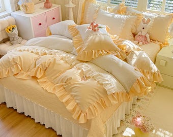 Luxury Cotton Bed Skirt Bedding Set, Elegant Soft Bedspread Set, Premium Bedroom Decor, Hotel Style Bedding