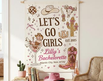 Western Bachelorette Party Banner, Custom Cowgirl Girls Trip Backdrop, Personalized Bride Squad Decor