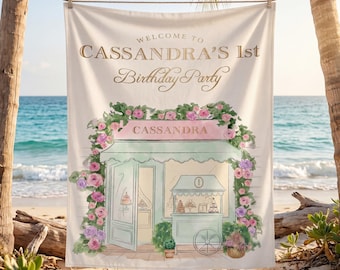 Personalized Patisserie Birthday Backdrop, Custom French Cafe Welcome Sign, Floral Sweet Shop Banner, Parisian Girl Birthday Tapestry