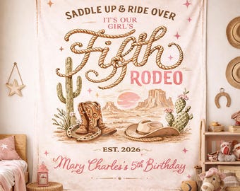 Personalized Cowgirl Birthday Banner, Rodeo Birthday Party Backdrop, Western Cowgirl Party Decoration, Custom Girl Birthday Tapestry