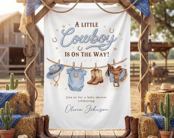 Little Cowboy Baby Shower Backdrop, Personalized Western Boy Banner, Rustic Country Tapestry, A Little Cowboy is on the Way Party Decor