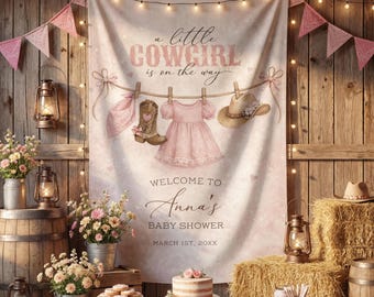 Cowgirl Baby Shower Backdrop, Personalized Little Cowgirl Is On The Way Banner, Western Girl Baby Shower Decor, Rustic Party Tapestry