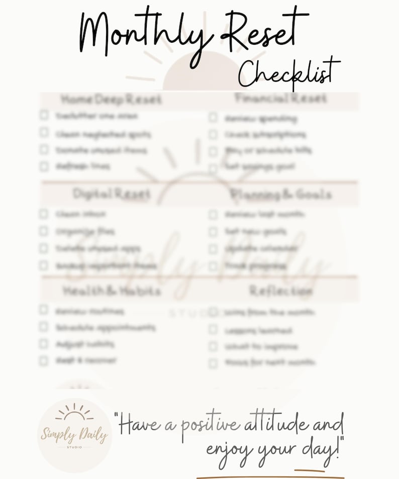 Def Reset Checklist.pdf Monthly Reset Checklist Printable | Organize, Reflect & Plan | Monthly ...